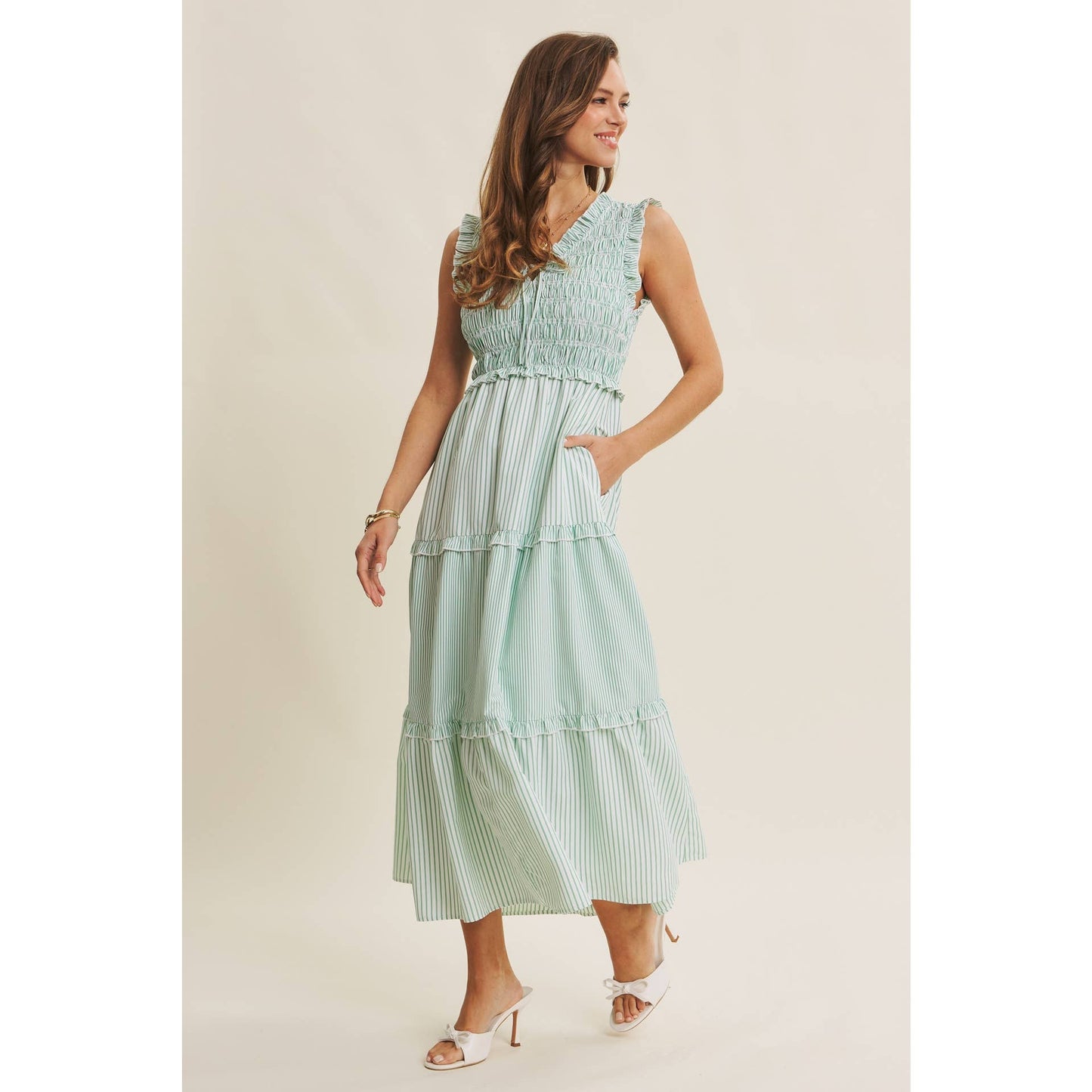 Kelly Striped Smocked Midi Dress