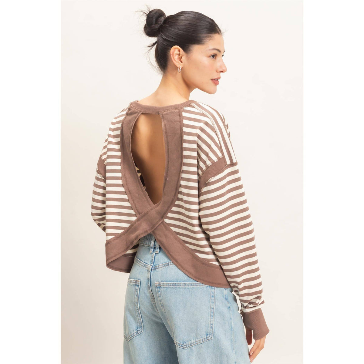 Striped Cross Detailed Open Back Top