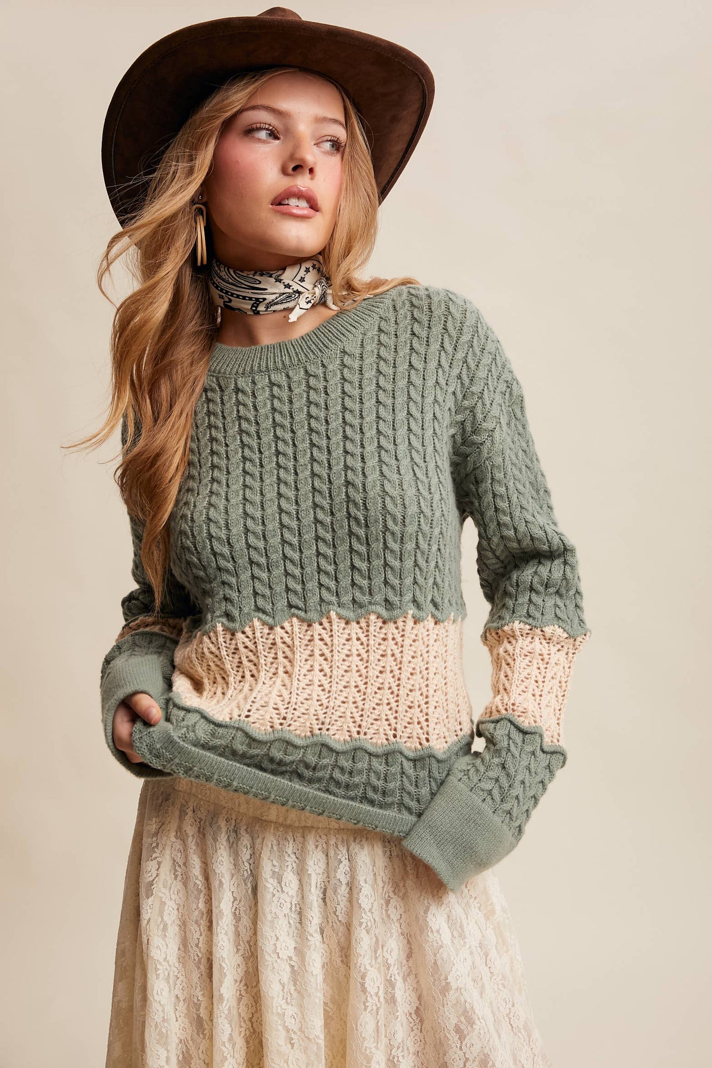 Toni Color-block Cable Knit Sweater