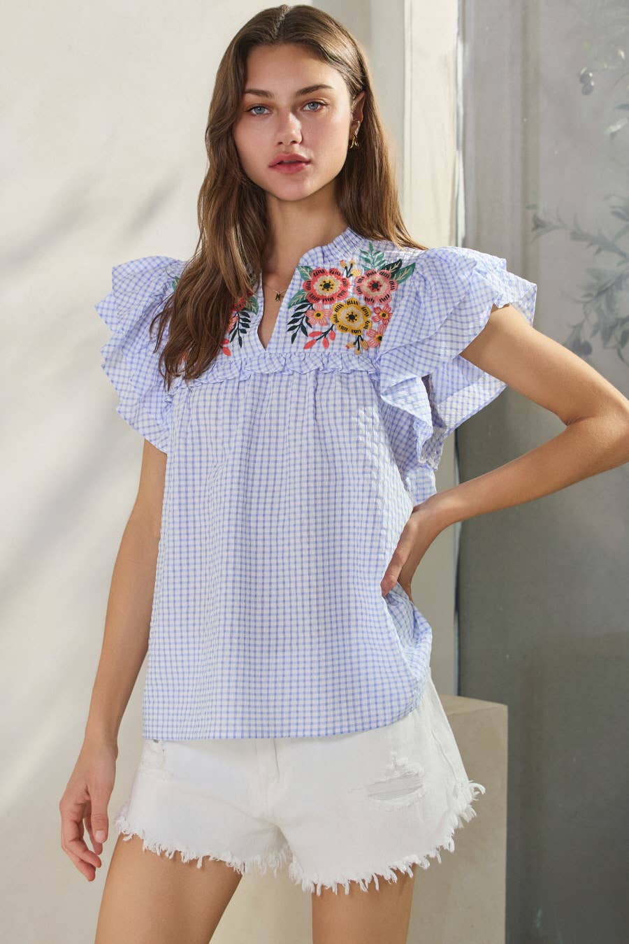 Mandi Seersucker Embroidered Top