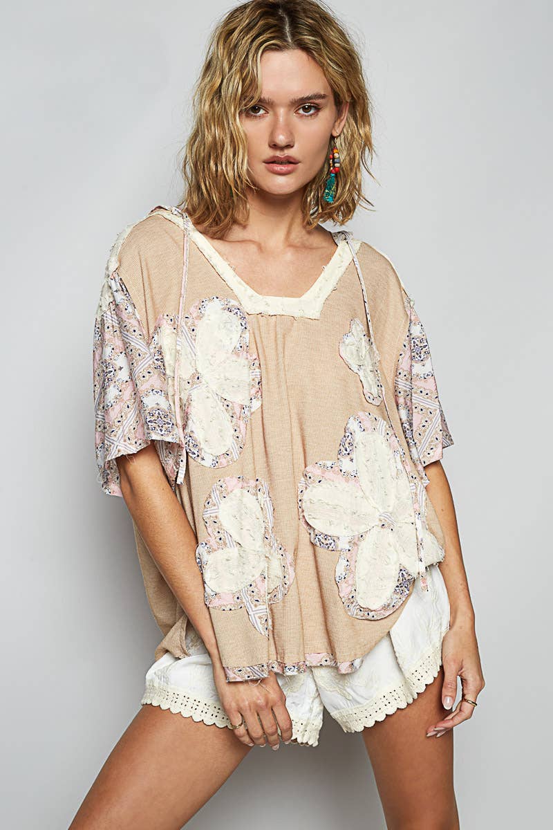 Bri Floral Patch Hooded Top