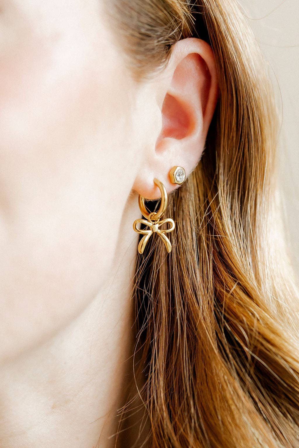 Huggie Charm Earrings - Sadie Bow Gold