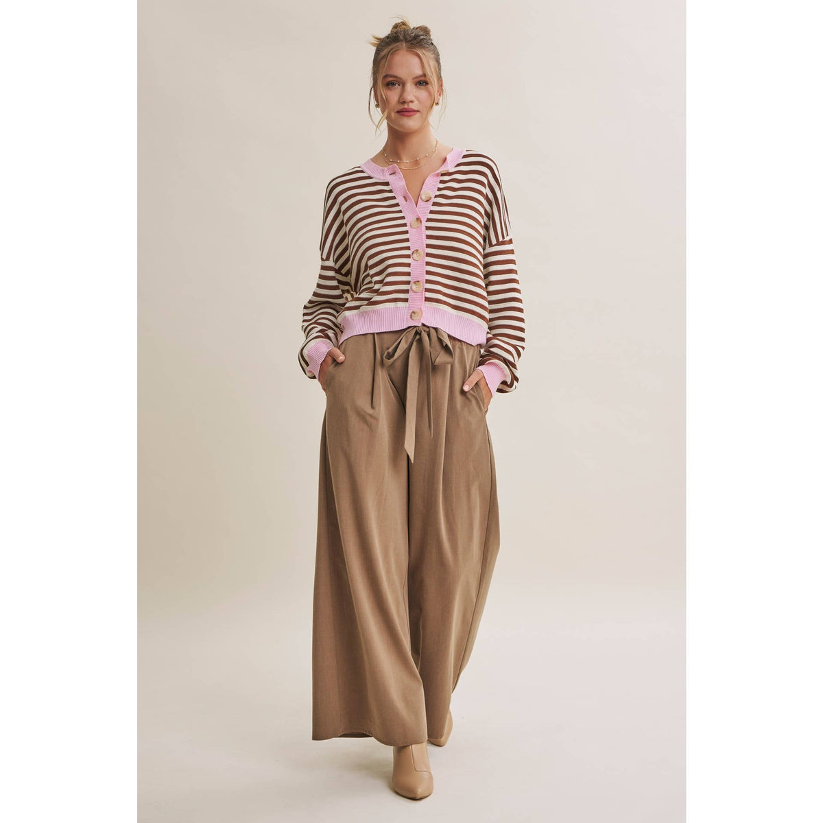 Pink Latte Stripe Cardigan