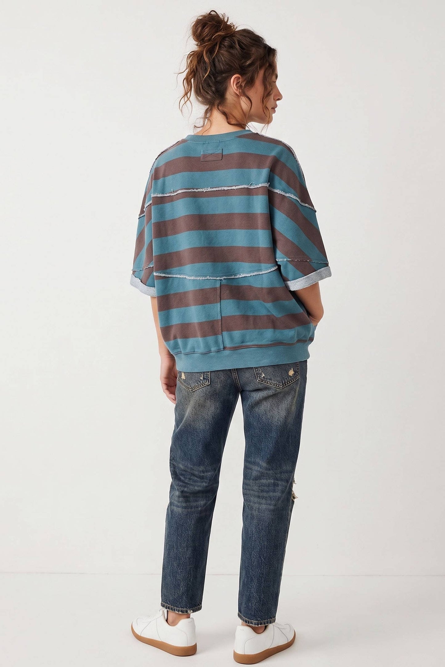 Oversized Stripe Terry Sweatshirt Top