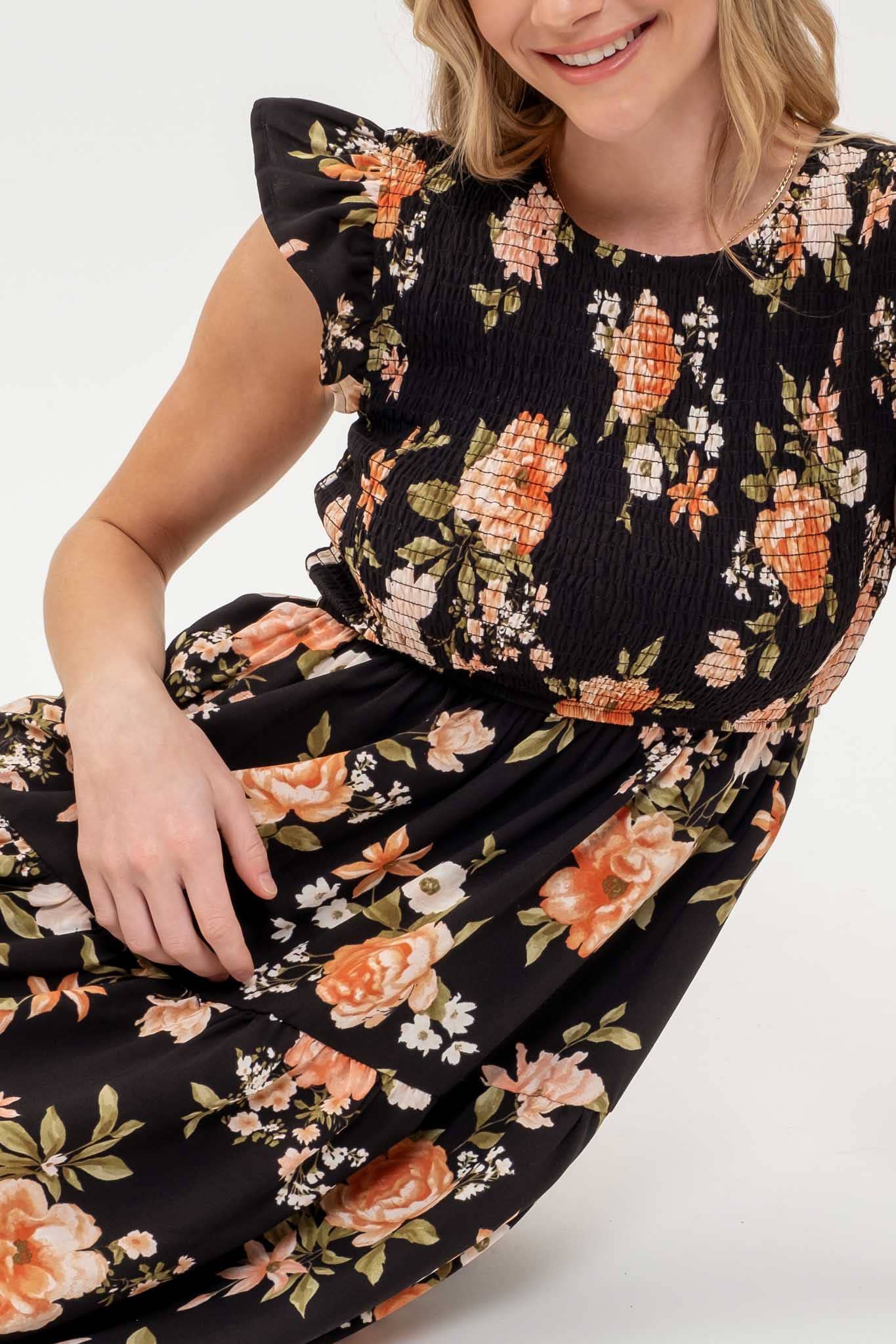 Jenna Smocked Floral Midi Dress