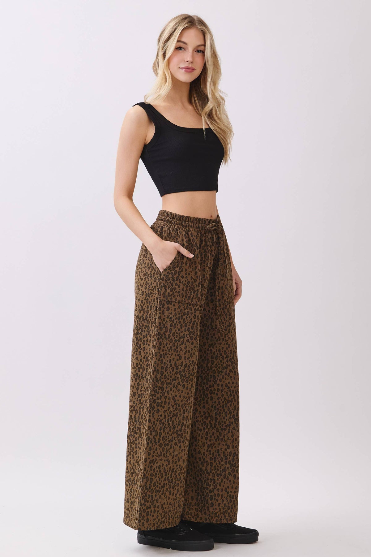Leopard Wide Leg Drawstring Pants