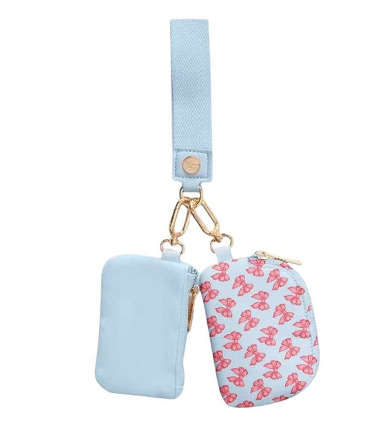 Karma Blue Ribbon Bow Dual Wallet Keychain Wristlet