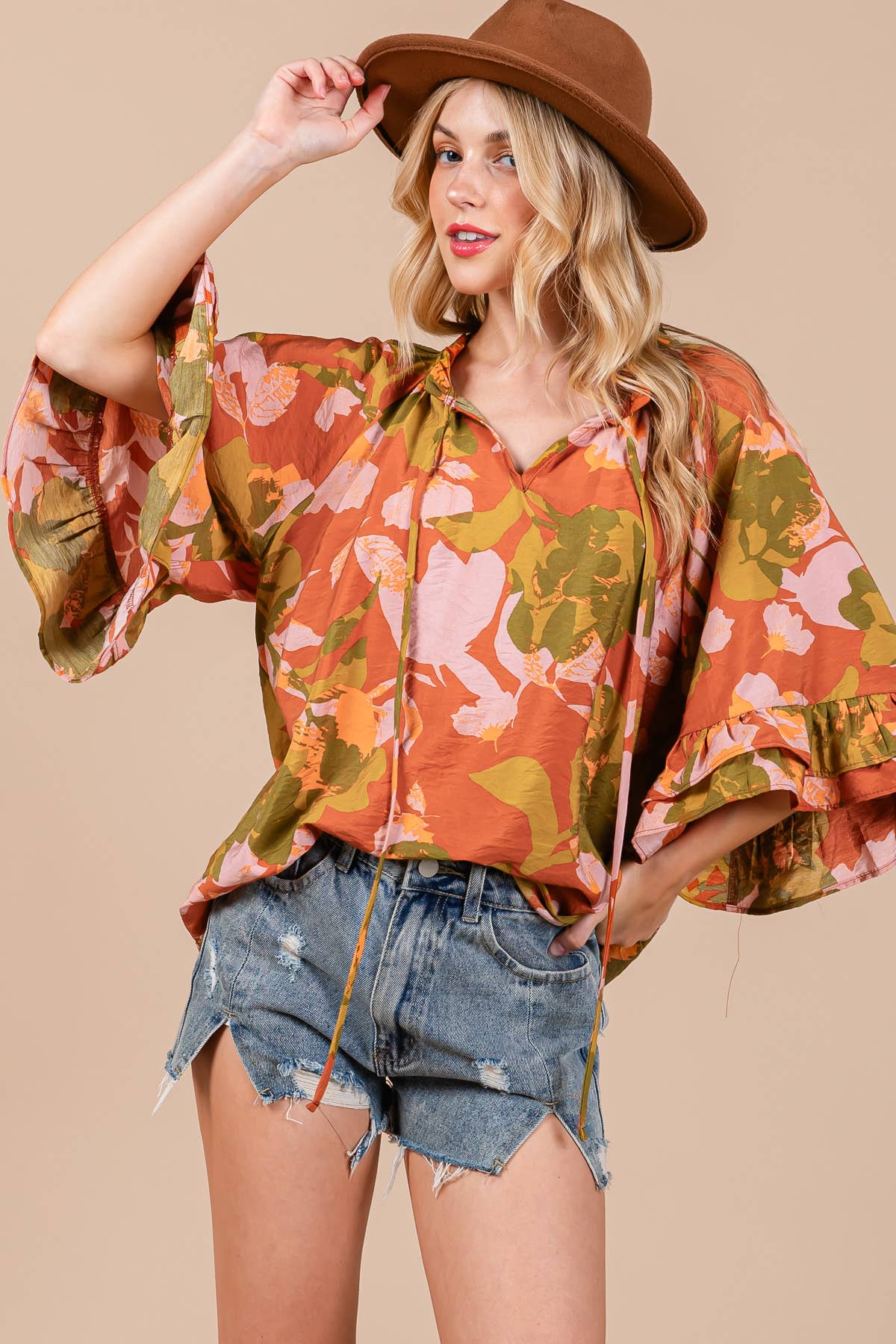 Lucy Floral Split Mock Neck Top