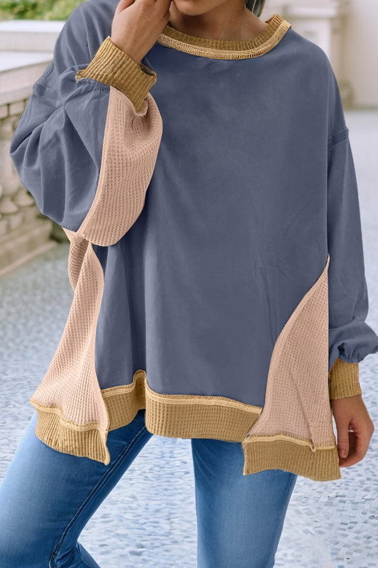 Color Block Mix Texture Pullover