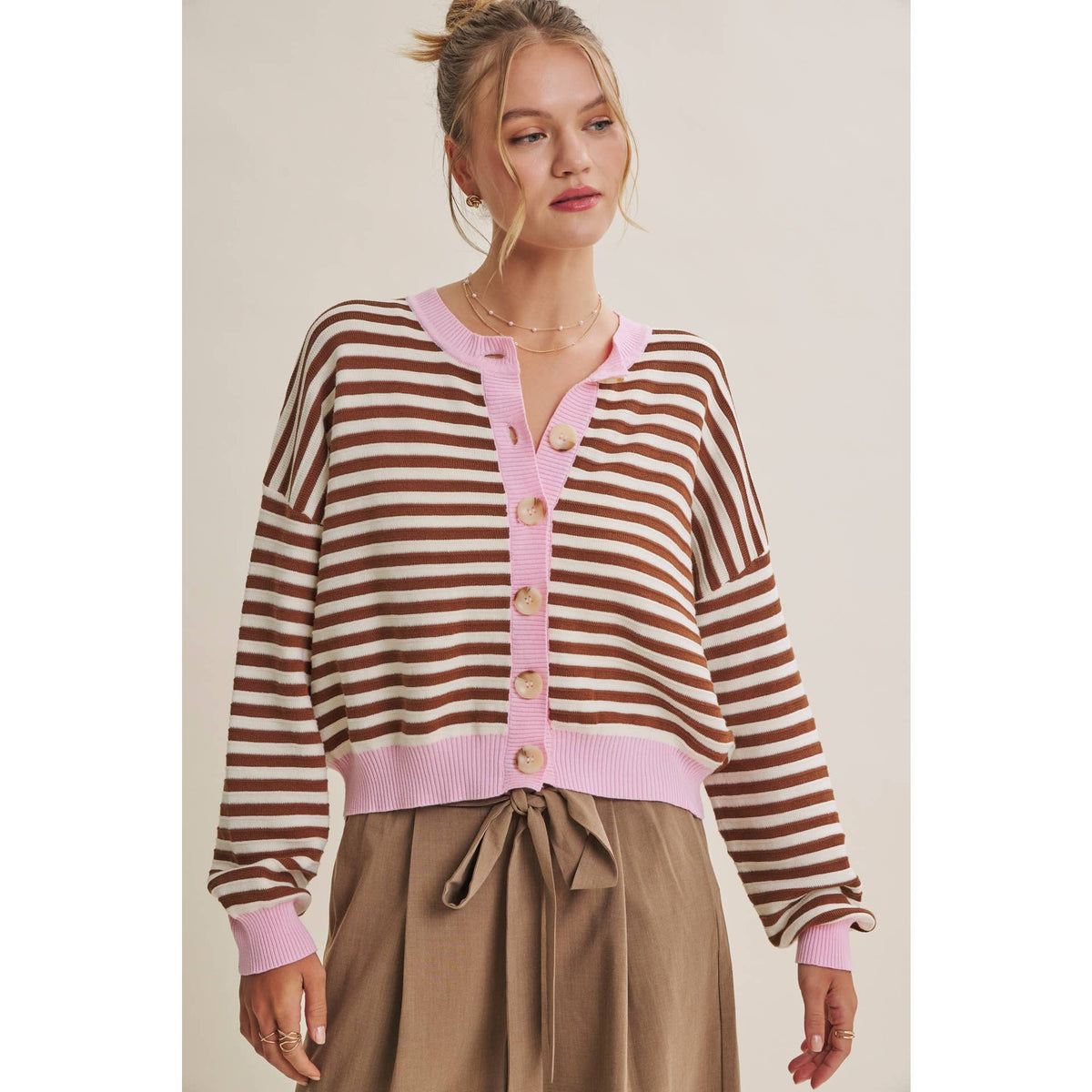 Pink Latte Stripe Cardigan