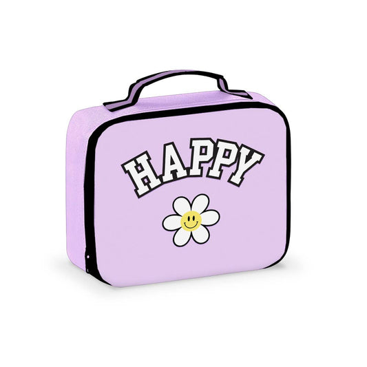 Purple Happy Canvas Insulated Lunch Box with Patches