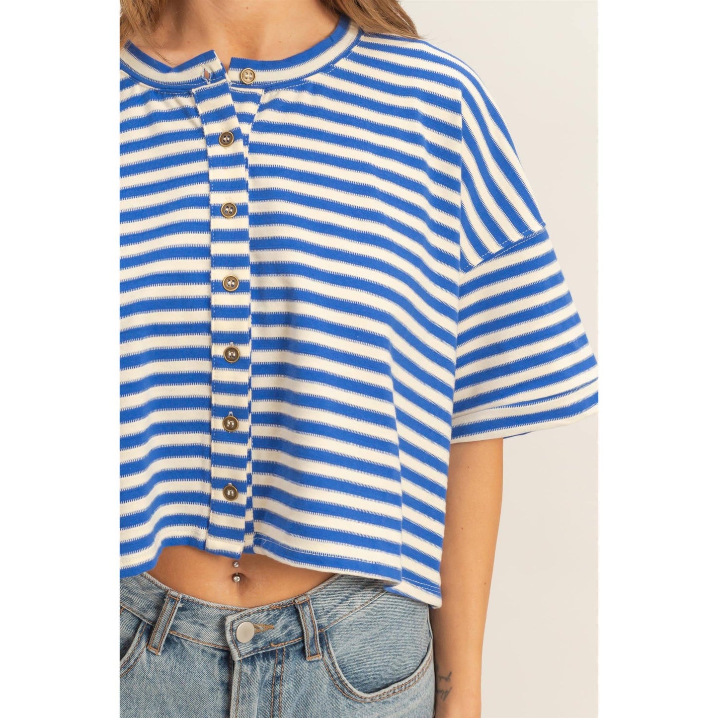 Jada Striped Henley Tee