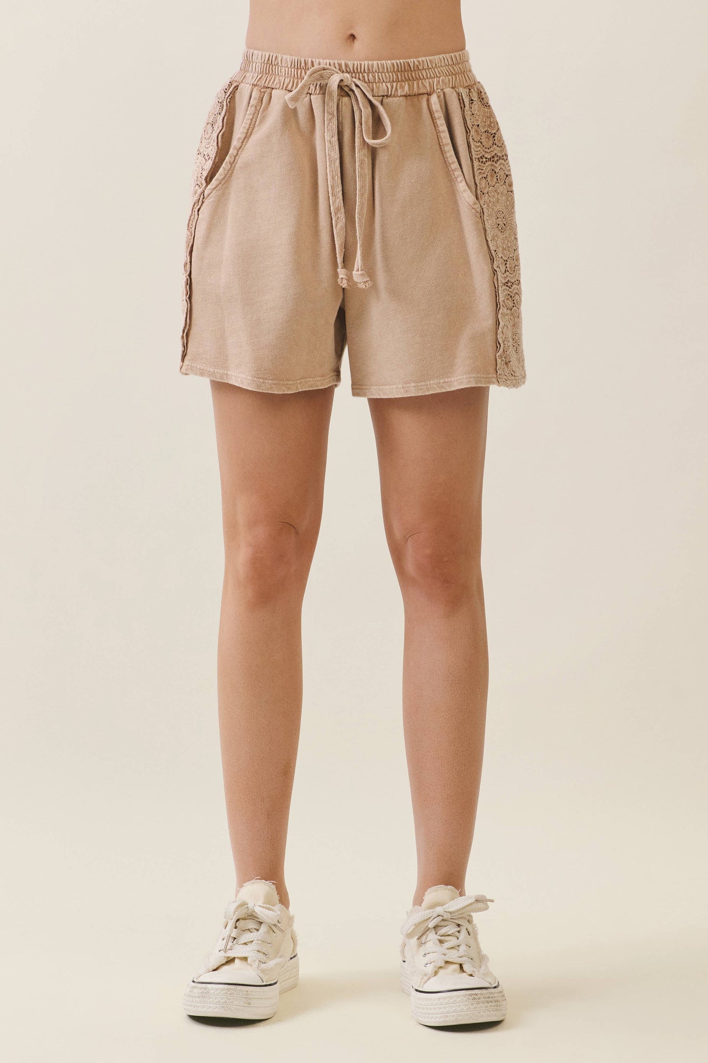 Mineral Washed Boho Trim Shorts