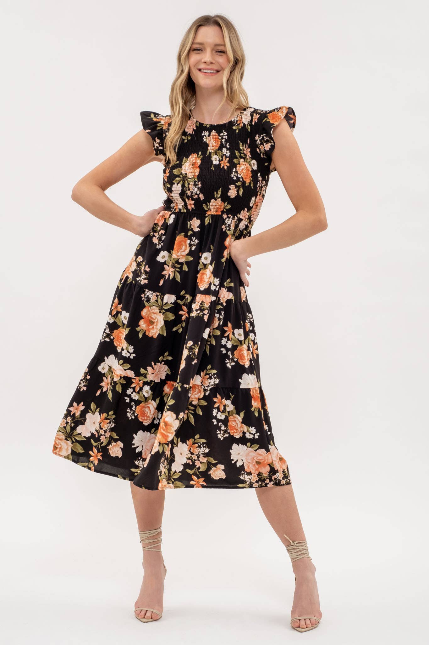 Jenna Smocked Floral Midi Dress