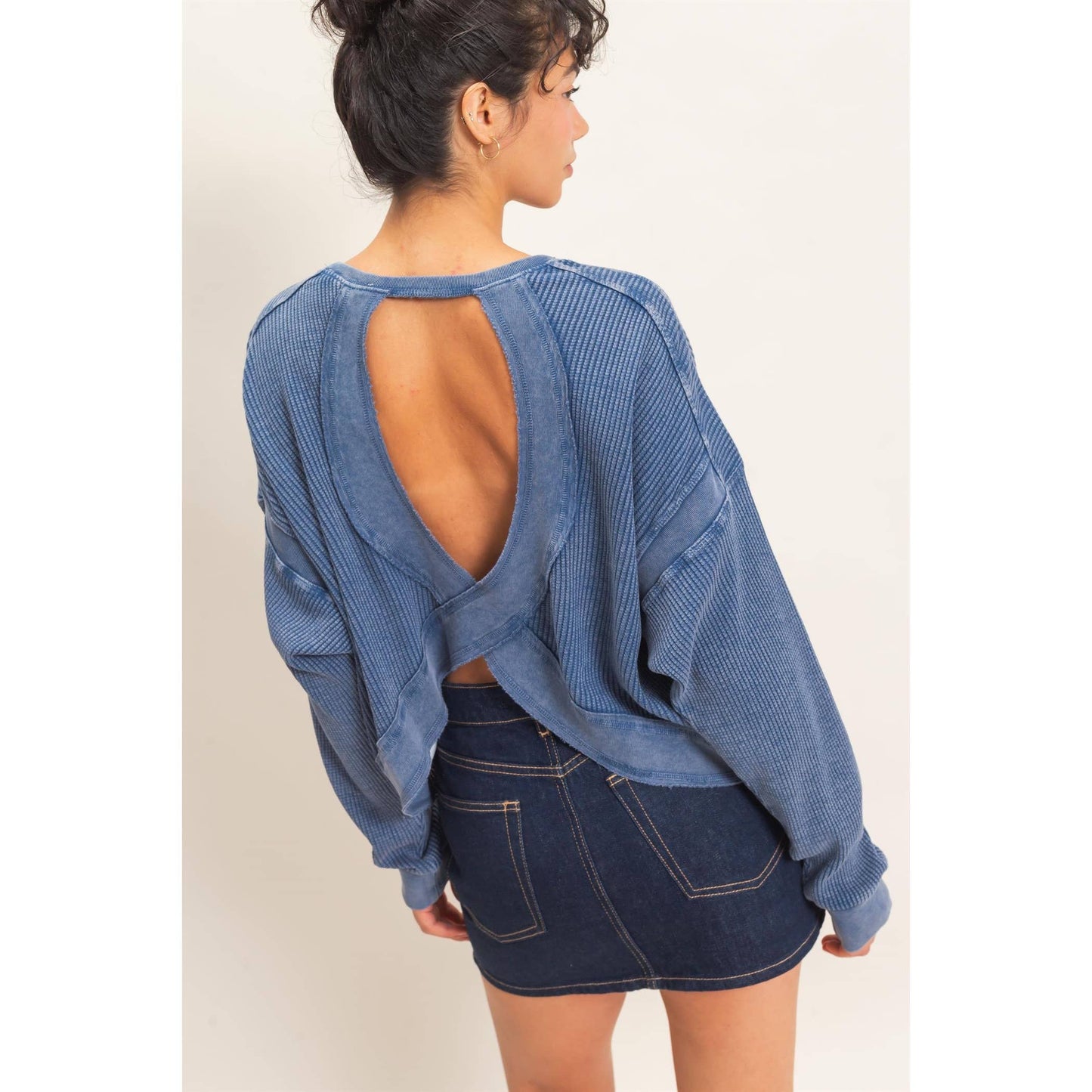 Mineral Wash Waffle Open Back Top