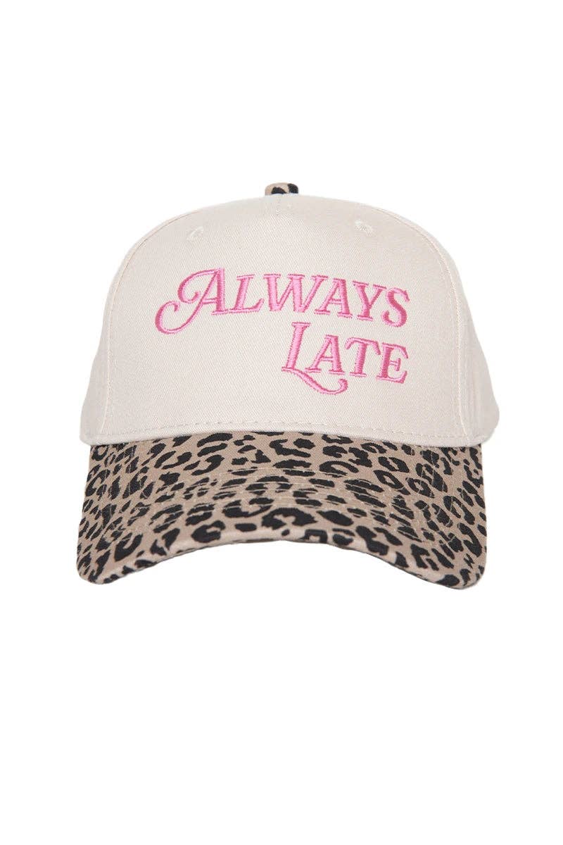 Always Late Vintage Style Trucker Hats: Leopard and Tan