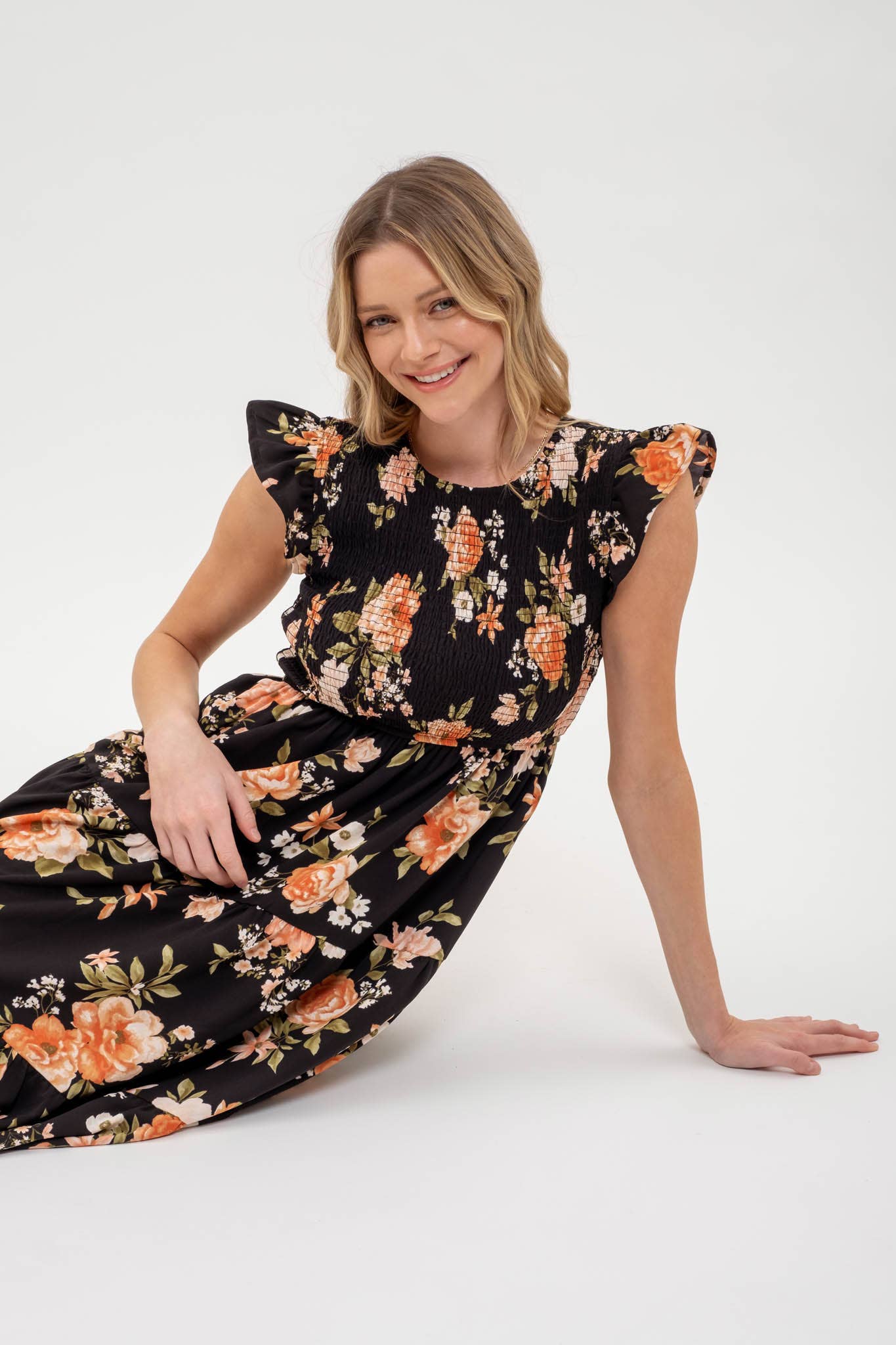 Jenna Smocked Floral Midi Dress