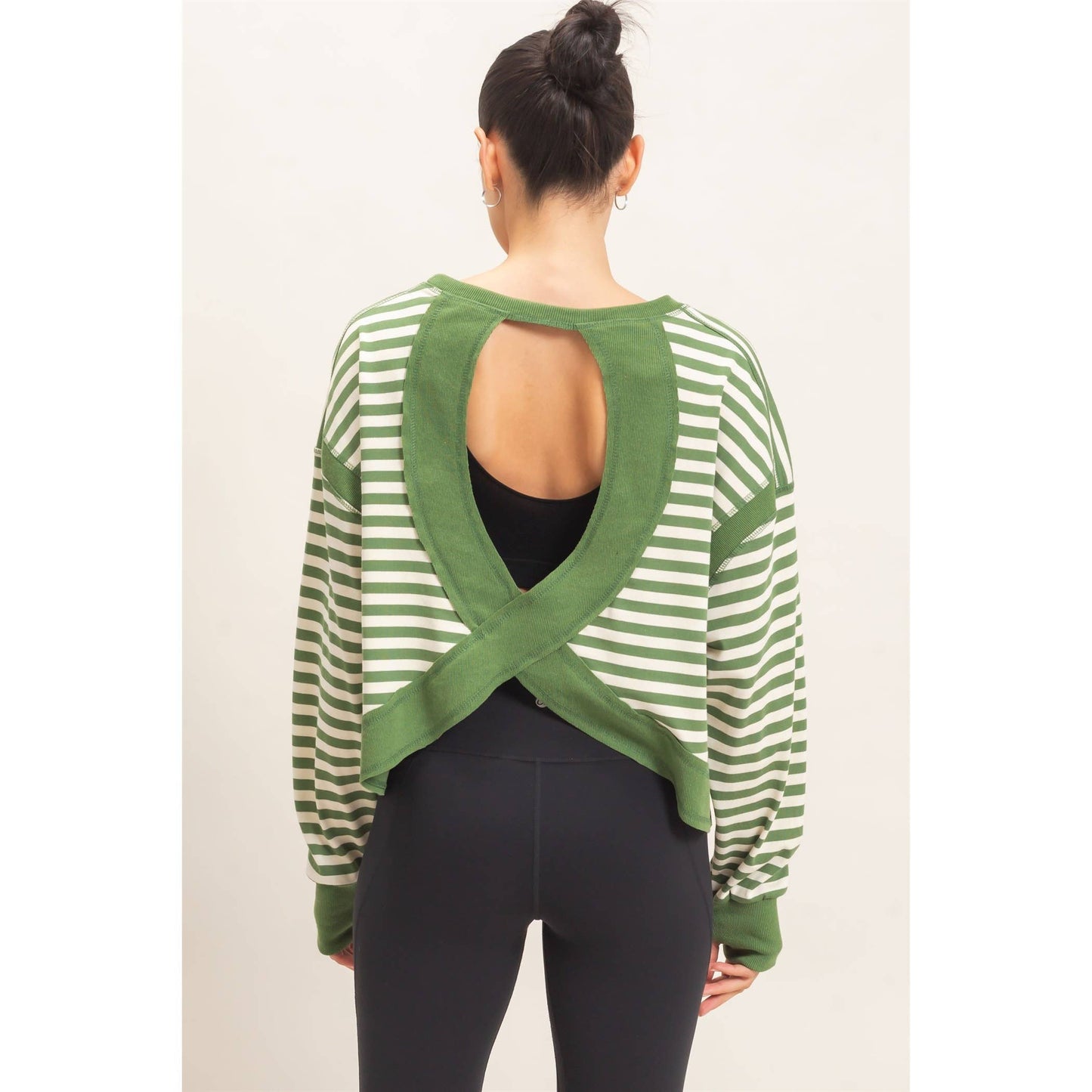 Striped Cross Detailed Open Back Top