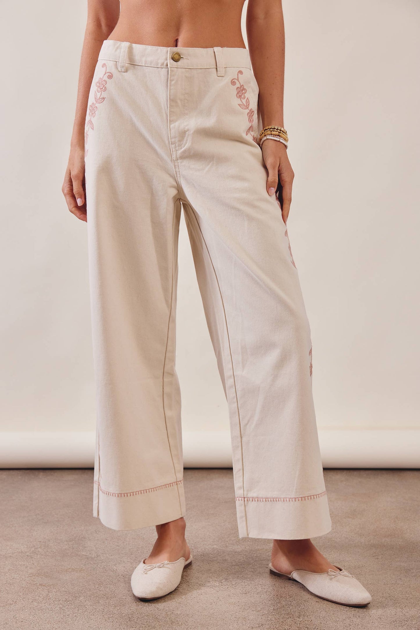 Floral Embroidered Cropped Pants