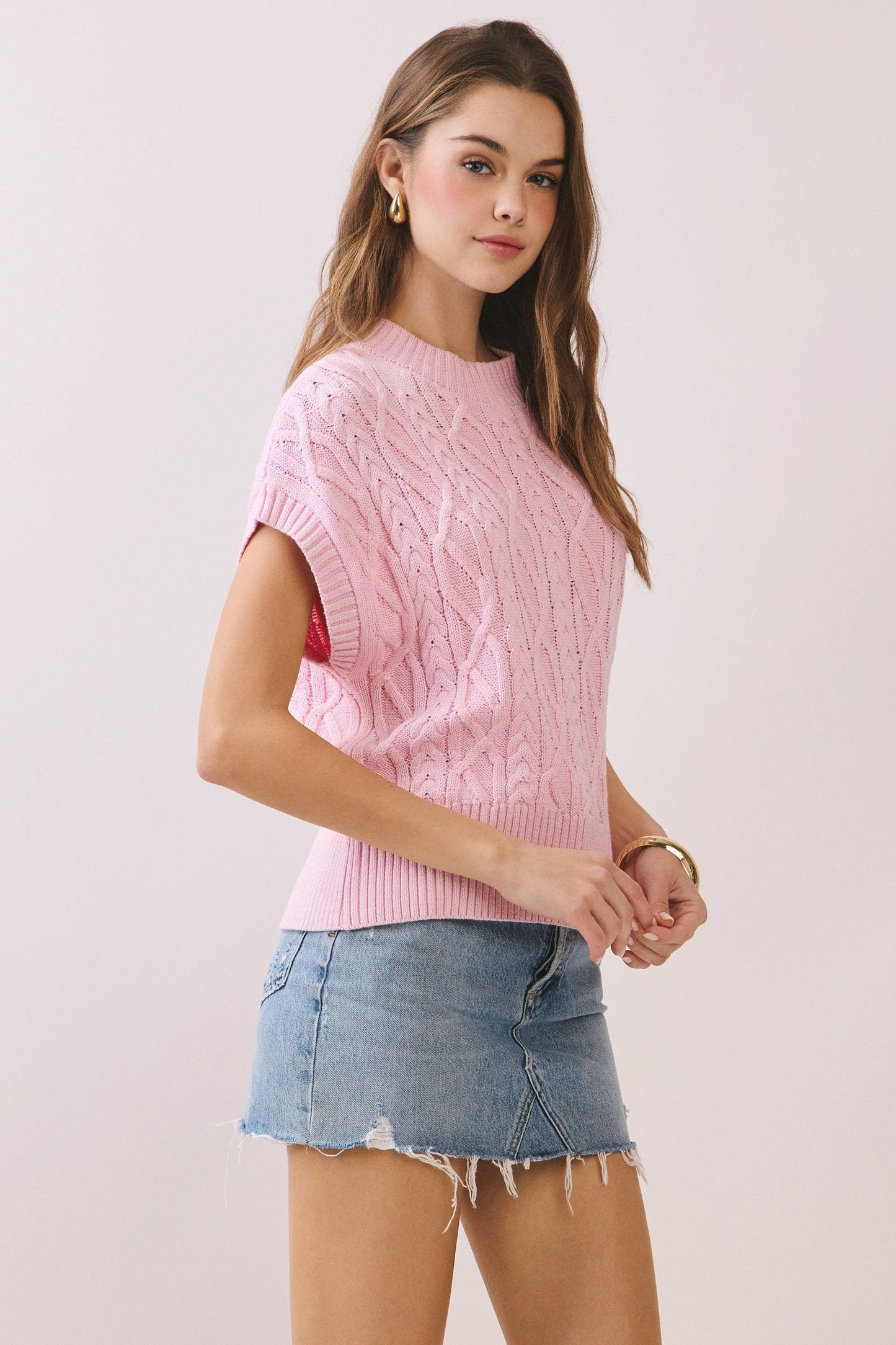 Ribbed Sleeveless Cable Sweater