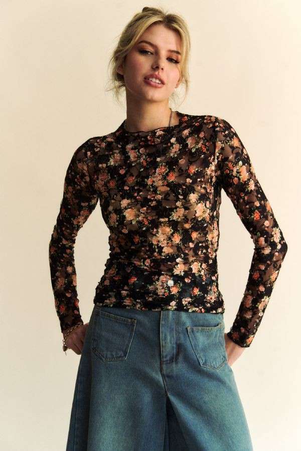 Floral Mesh Layering Top