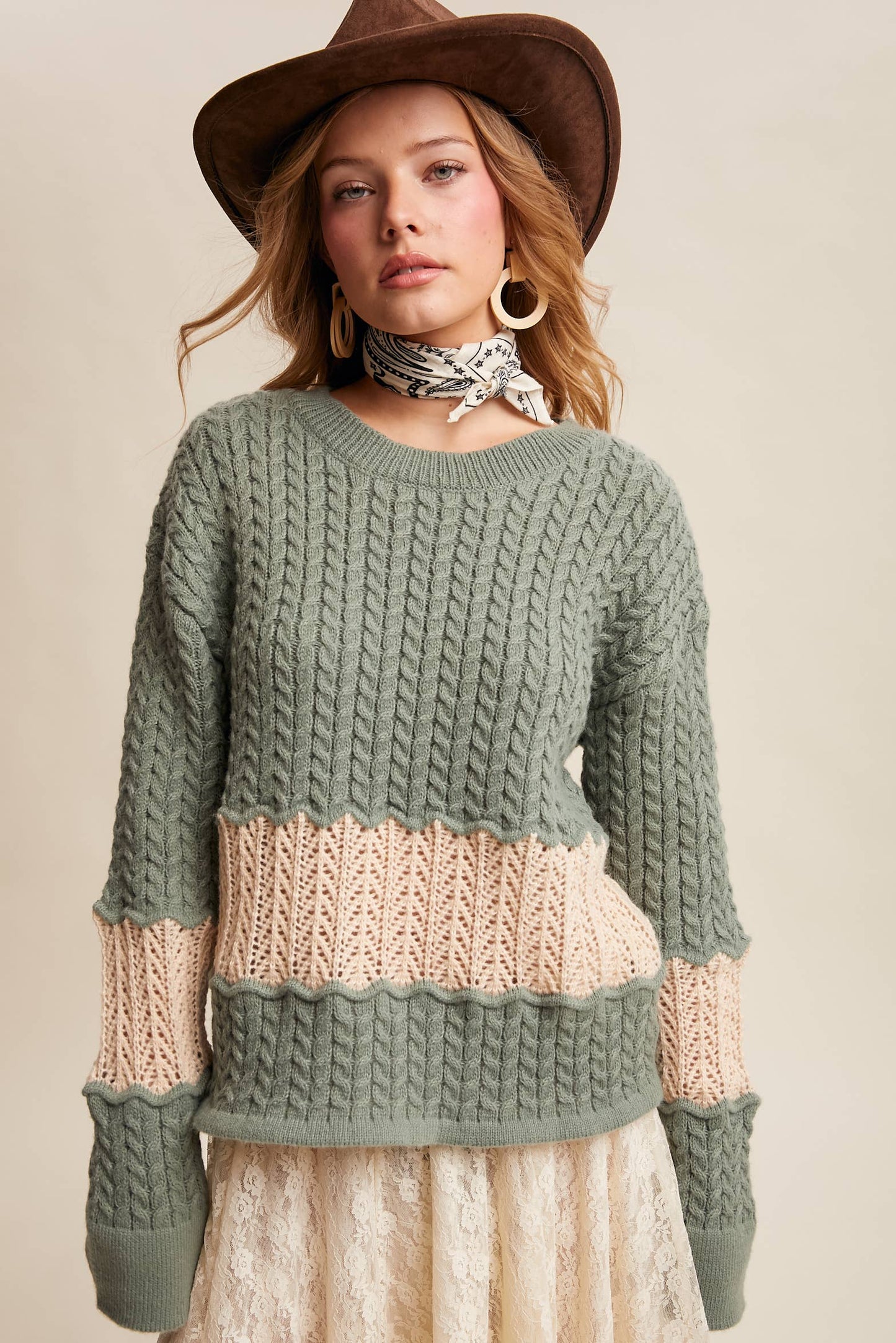 Toni Color-block Cable Knit Sweater
