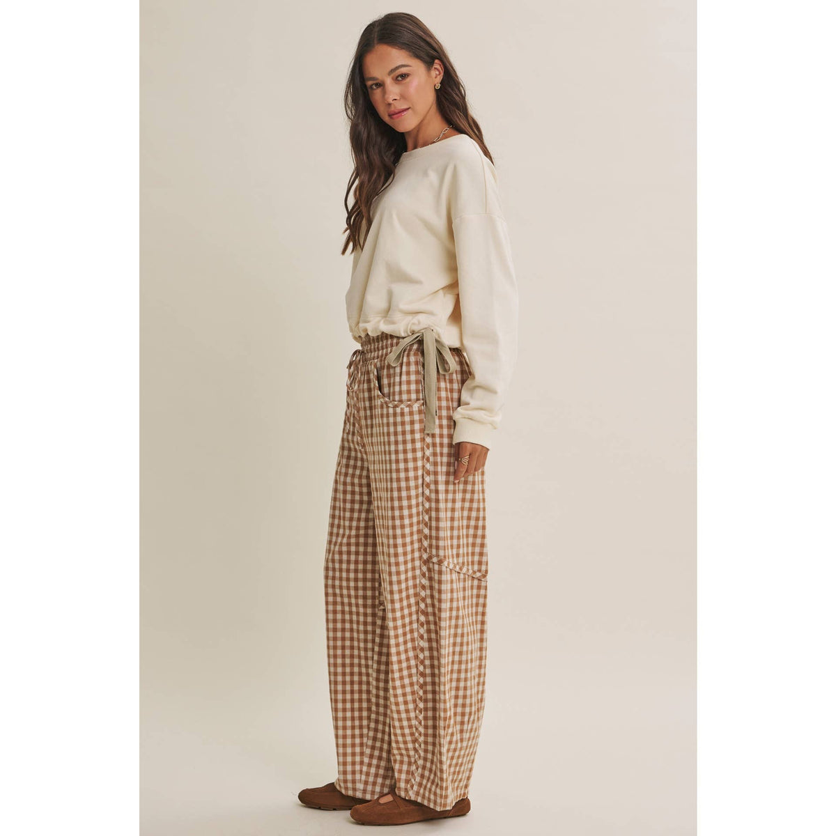 Easy Day Relaxed Gingham Cotton Barrel Leg Pants