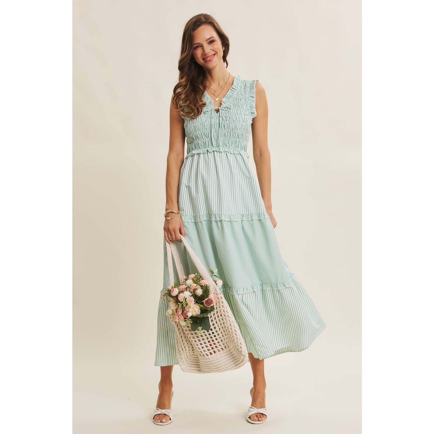 Kelly Striped Smocked Midi Dress
