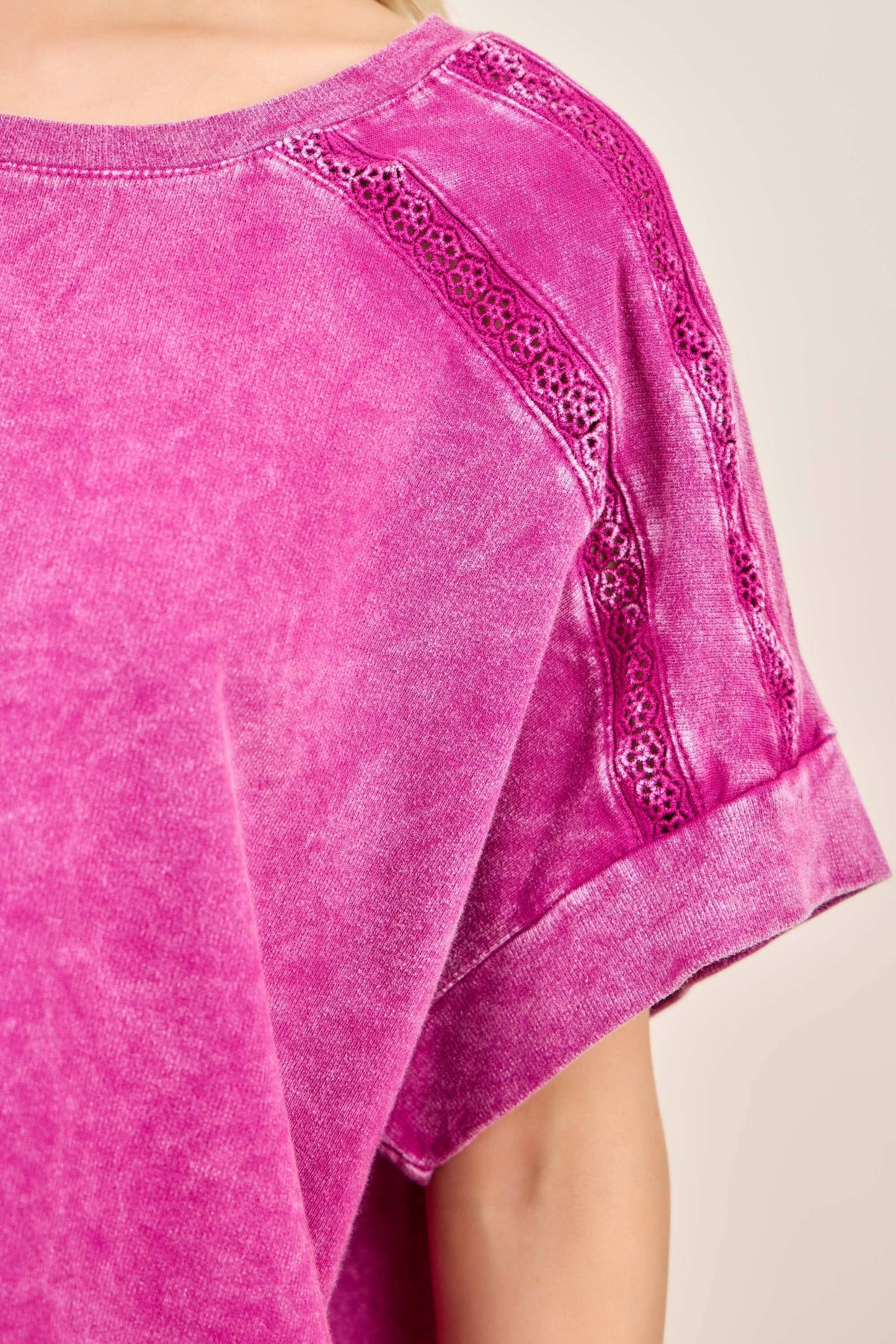 Mineral Washed Flower Trimmed Top