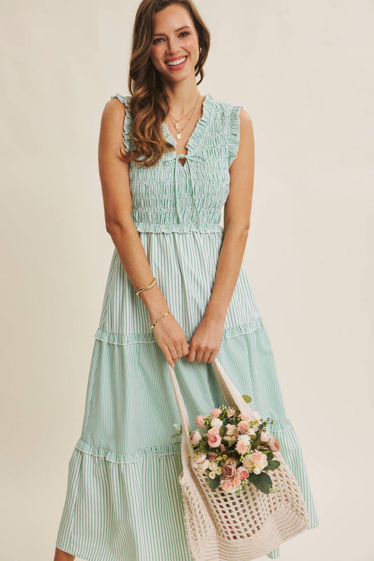 Kelly Striped Smocked Midi Dress