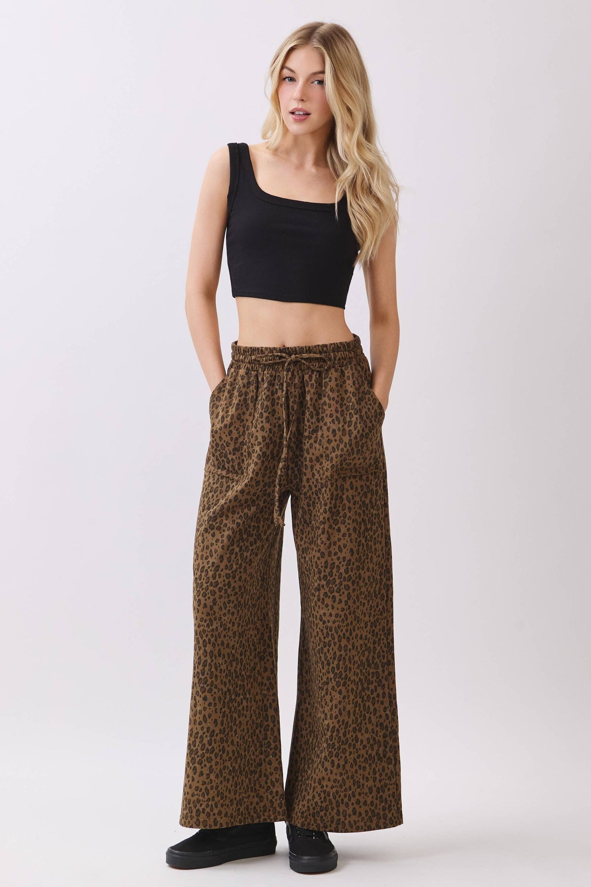 Leopard Wide Leg Drawstring Pants