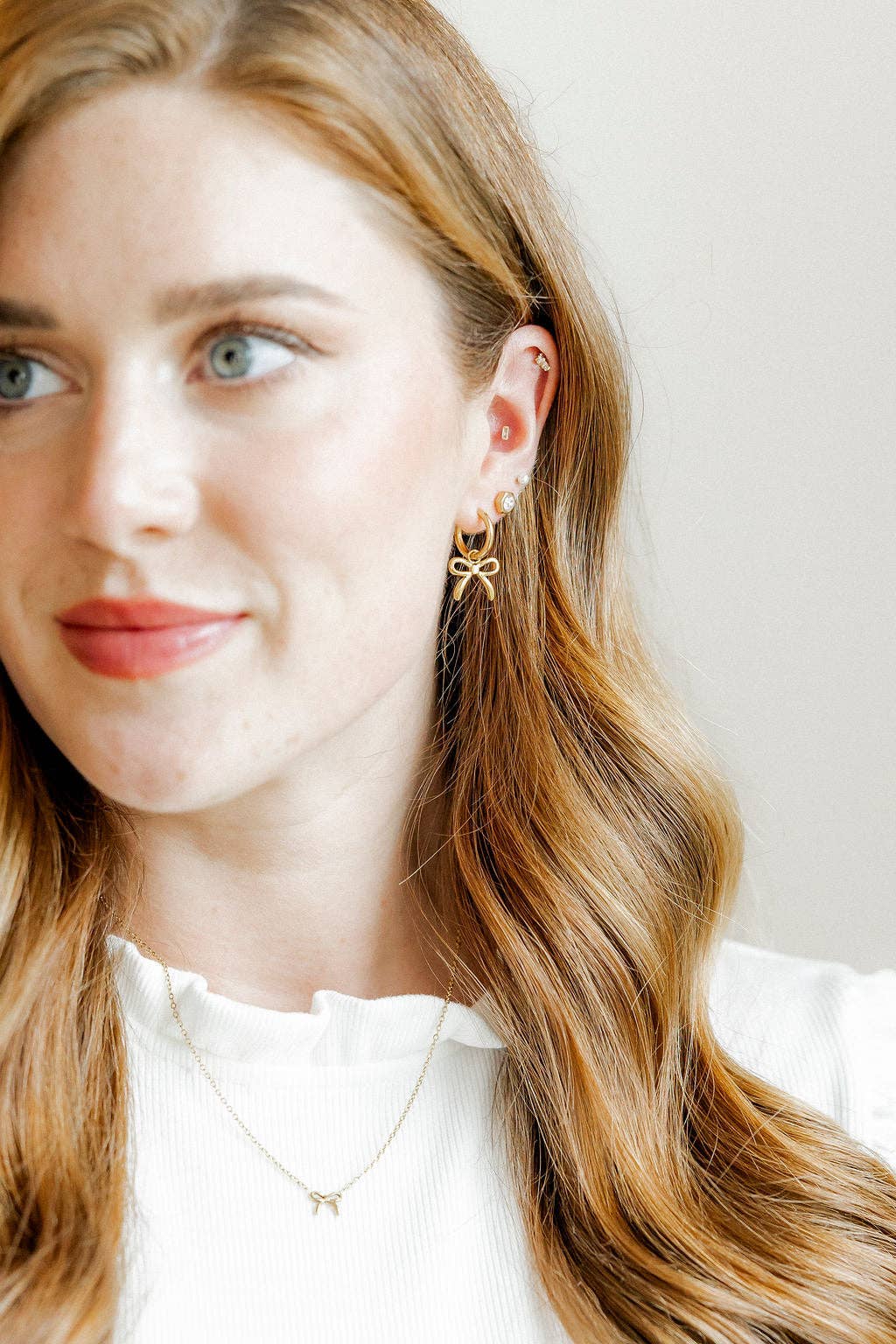 Huggie Charm Earrings - Sadie Bow Gold