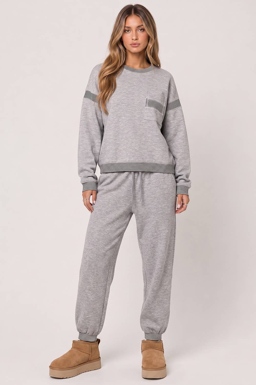 Rib Trim Heathered Knit Set