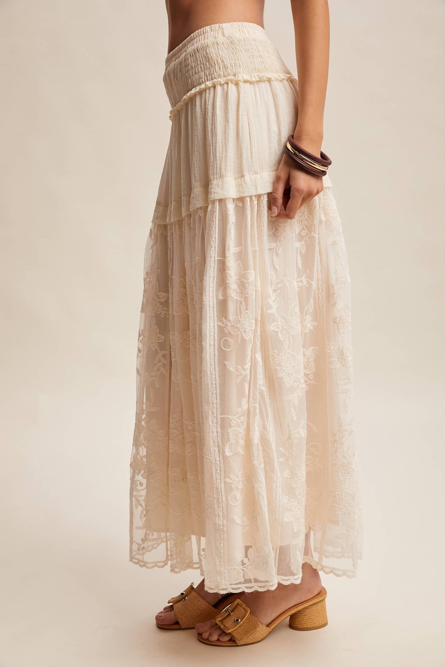 Vintage Floral Embroidered Maxi Skirt