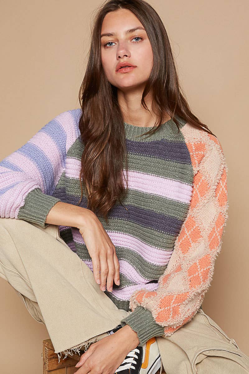 Heather Mixed Pattern Sweater