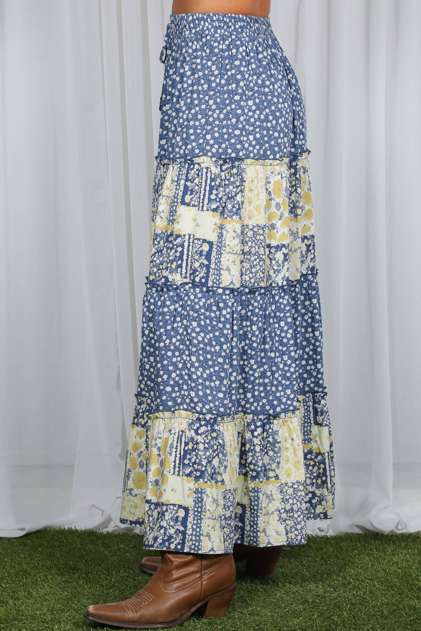 Patchwork Floral Print Boho Skirt