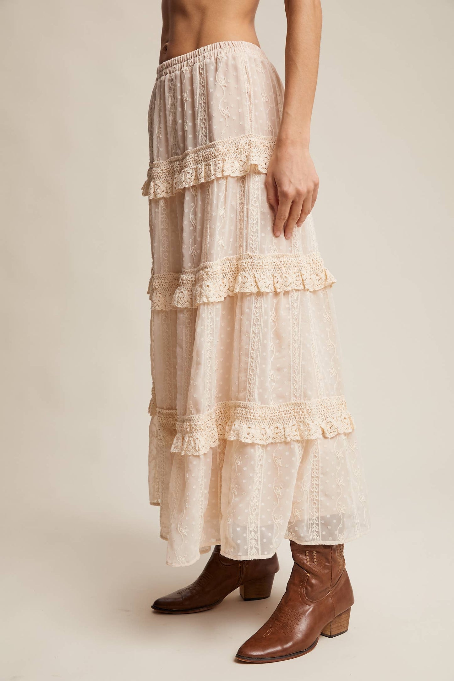 Embroidered Lace Tiered Maxi Skirt
