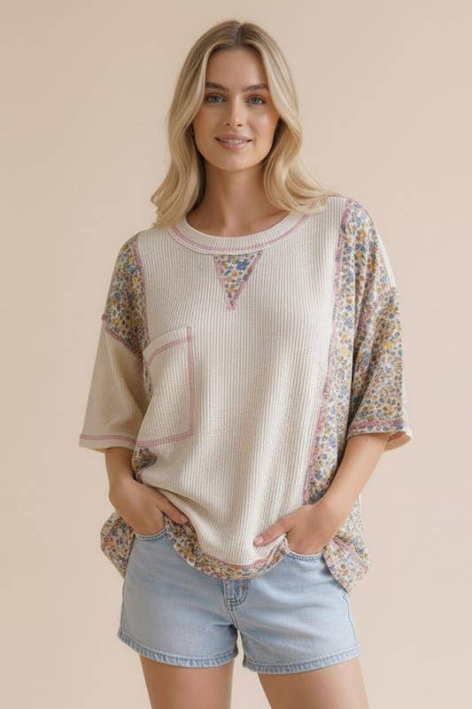 Floral Color Block Plus Top