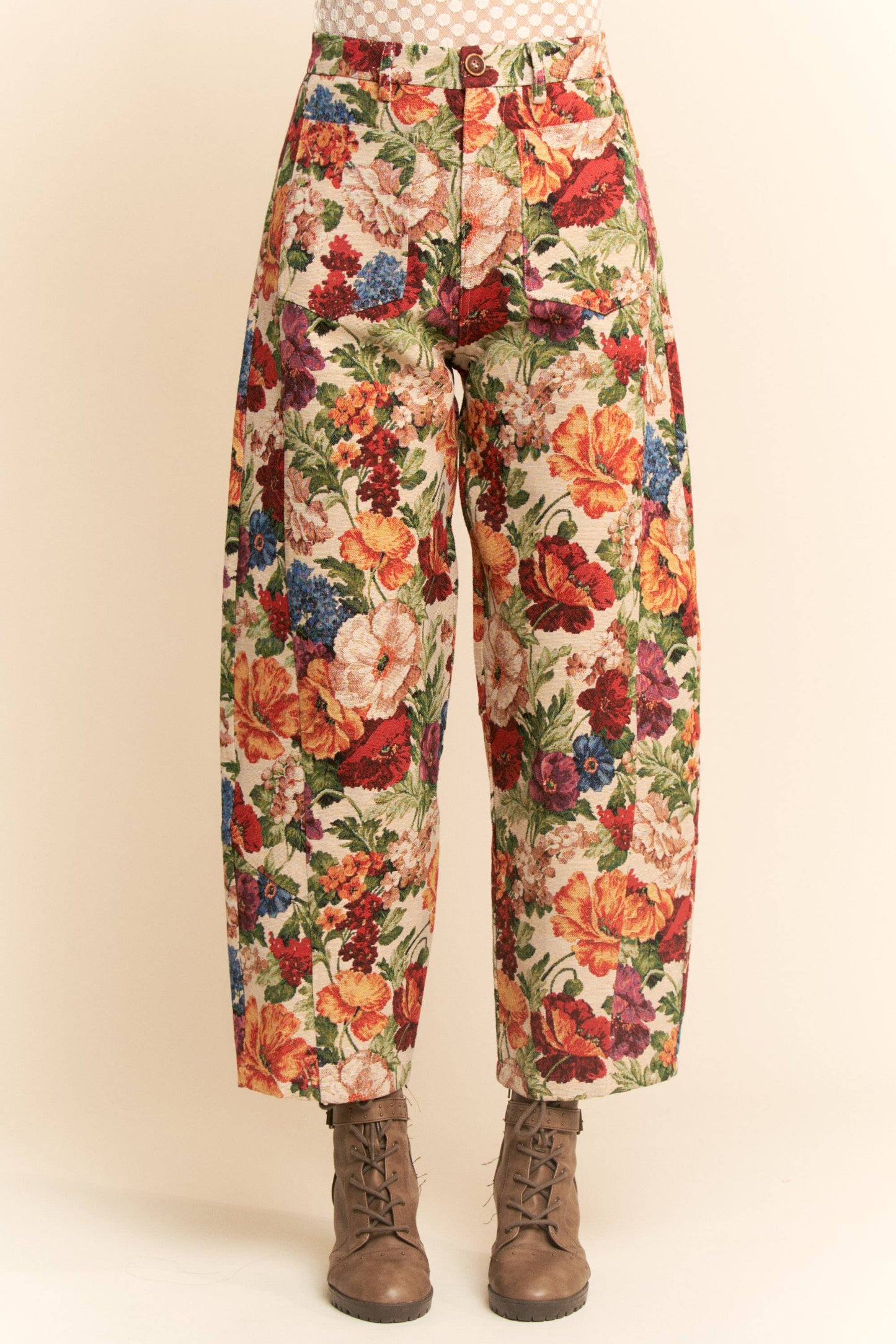 Vintage Inspired Floral Barrel Pants