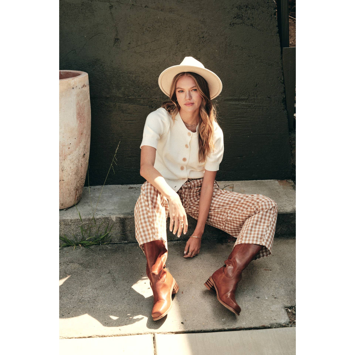 Easy Day Relaxed Gingham Cotton Barrel Leg Pants