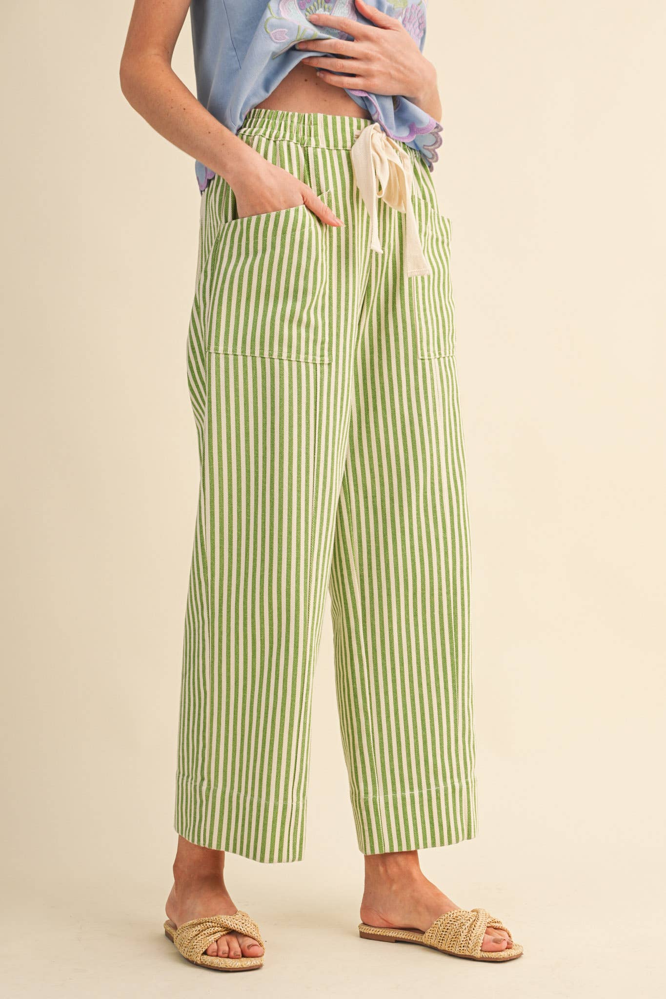 Striped Drawstring Pull On Pants