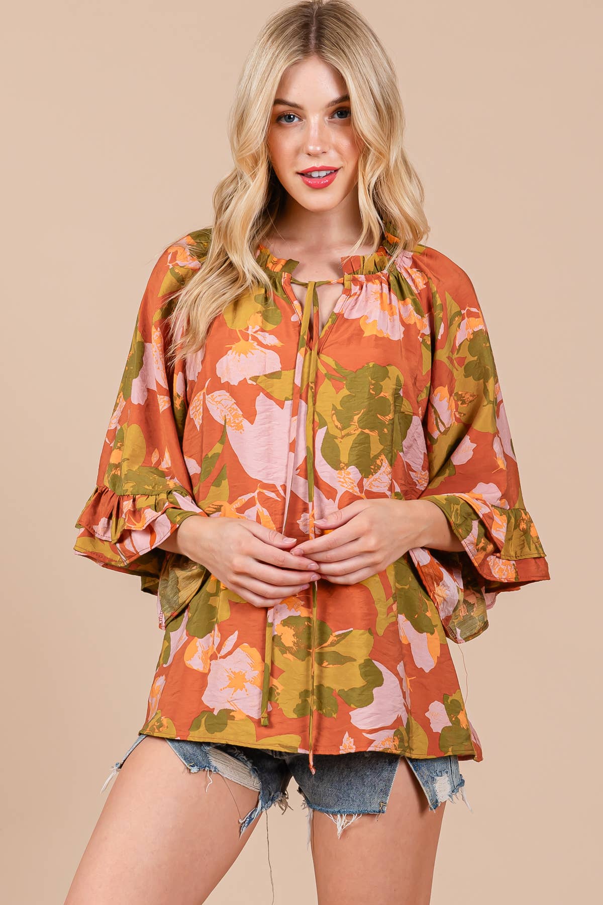 Lucy Floral Split Mock Neck Top