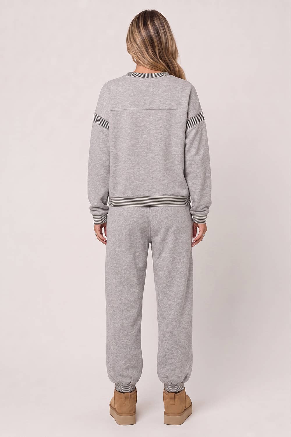 Rib Trim Heathered Knit Set
