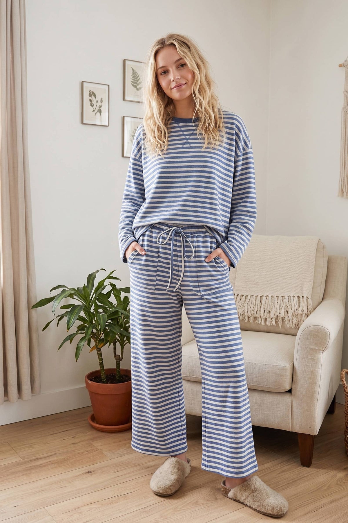 Striped Oversized Top & Wide Leg Pants Set