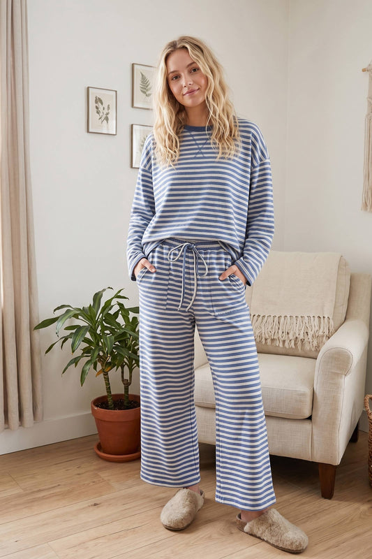 Striped Oversized Top & Wide Leg Pants Set