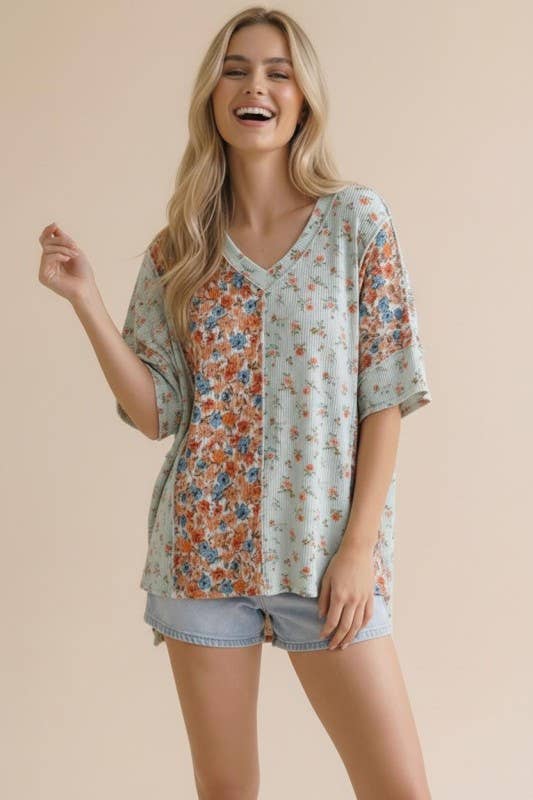 Floral Color Block Top