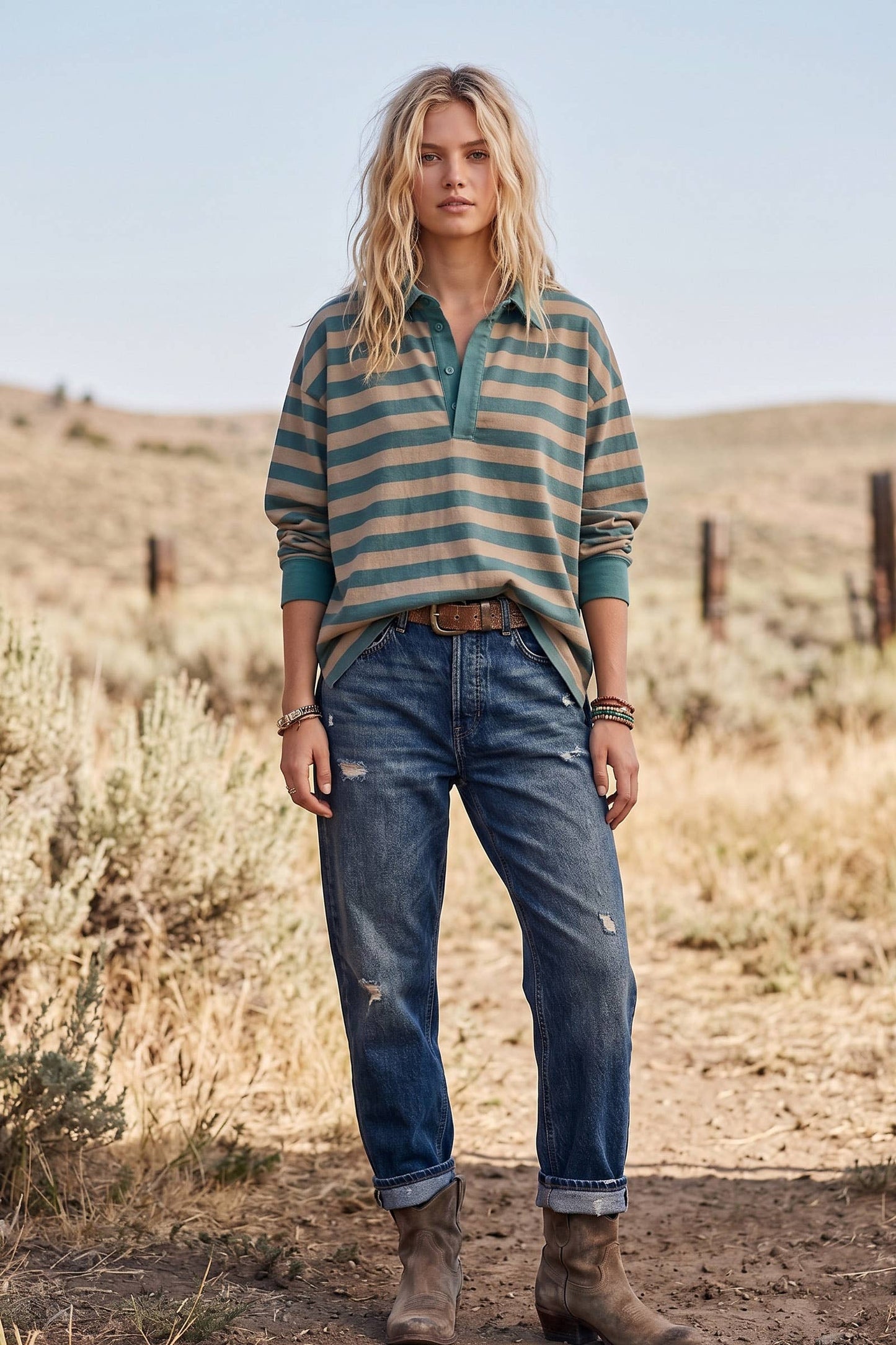 Helen Oversized Stripe Rugby Polo Top