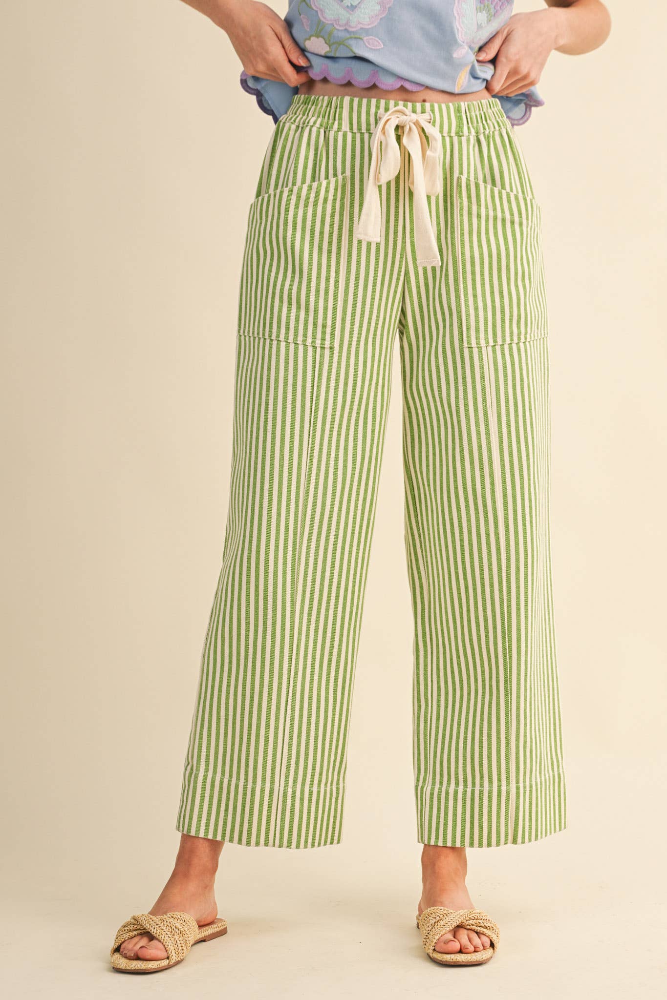 Striped Drawstring Pull On Pants