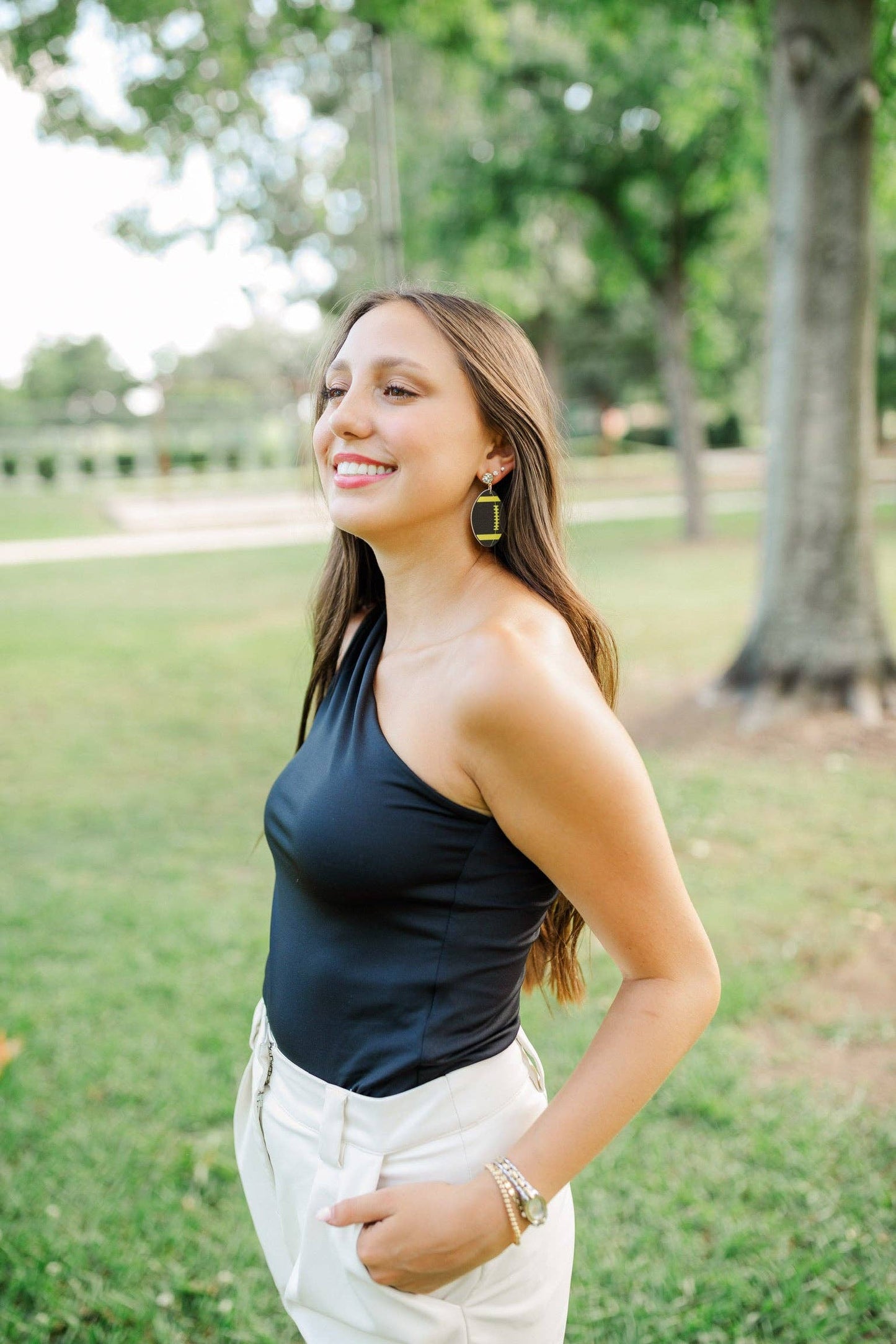 Black and Gold Acrylic Football Earrings