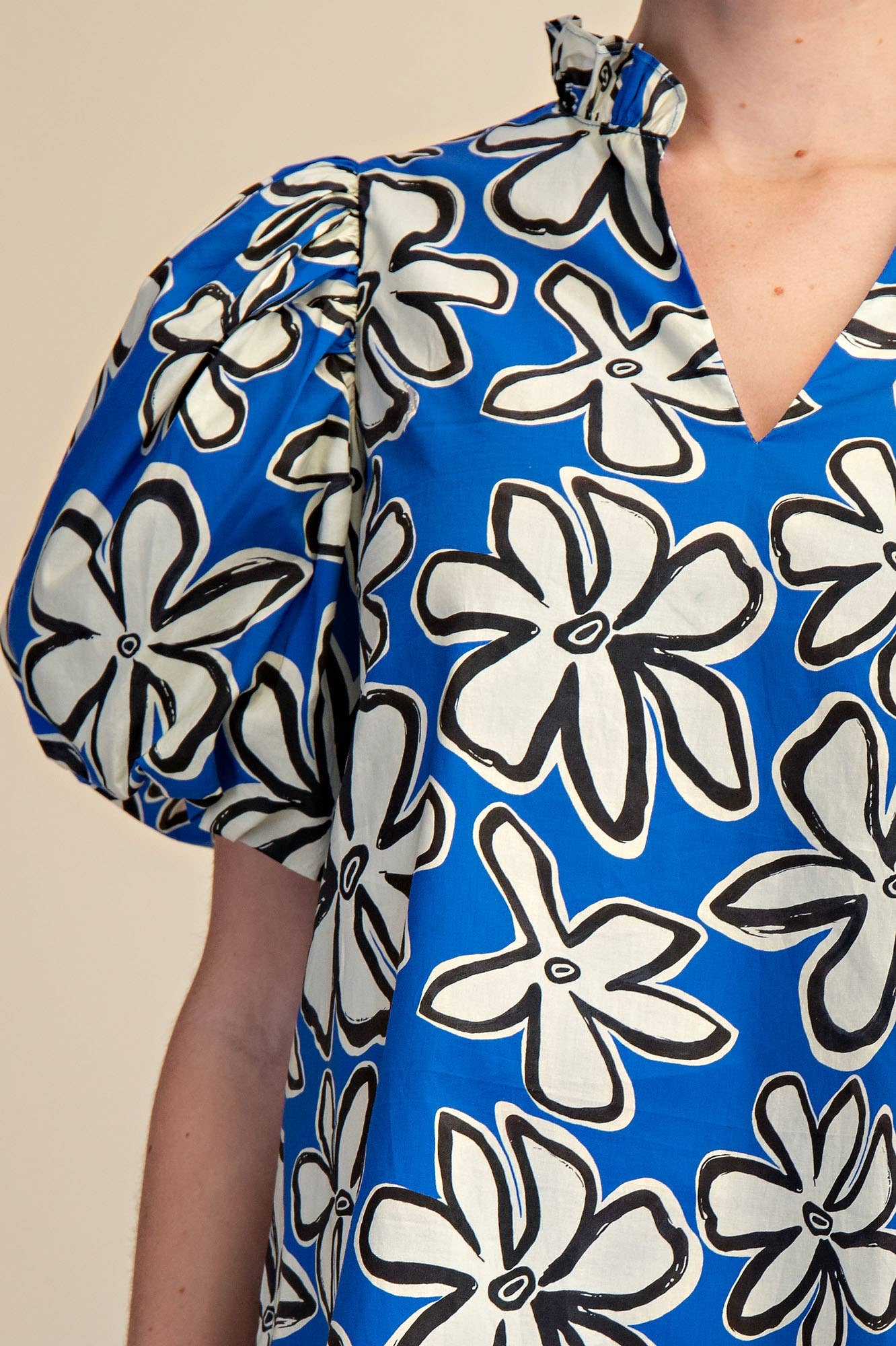Holly Ruffle Neck Puff Sleeve Floral Dress